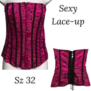 TESA FLIRTY Y2K LACE UP CORSET BUSTIER 32 SEXY HOT BARBIE PINK & black L…